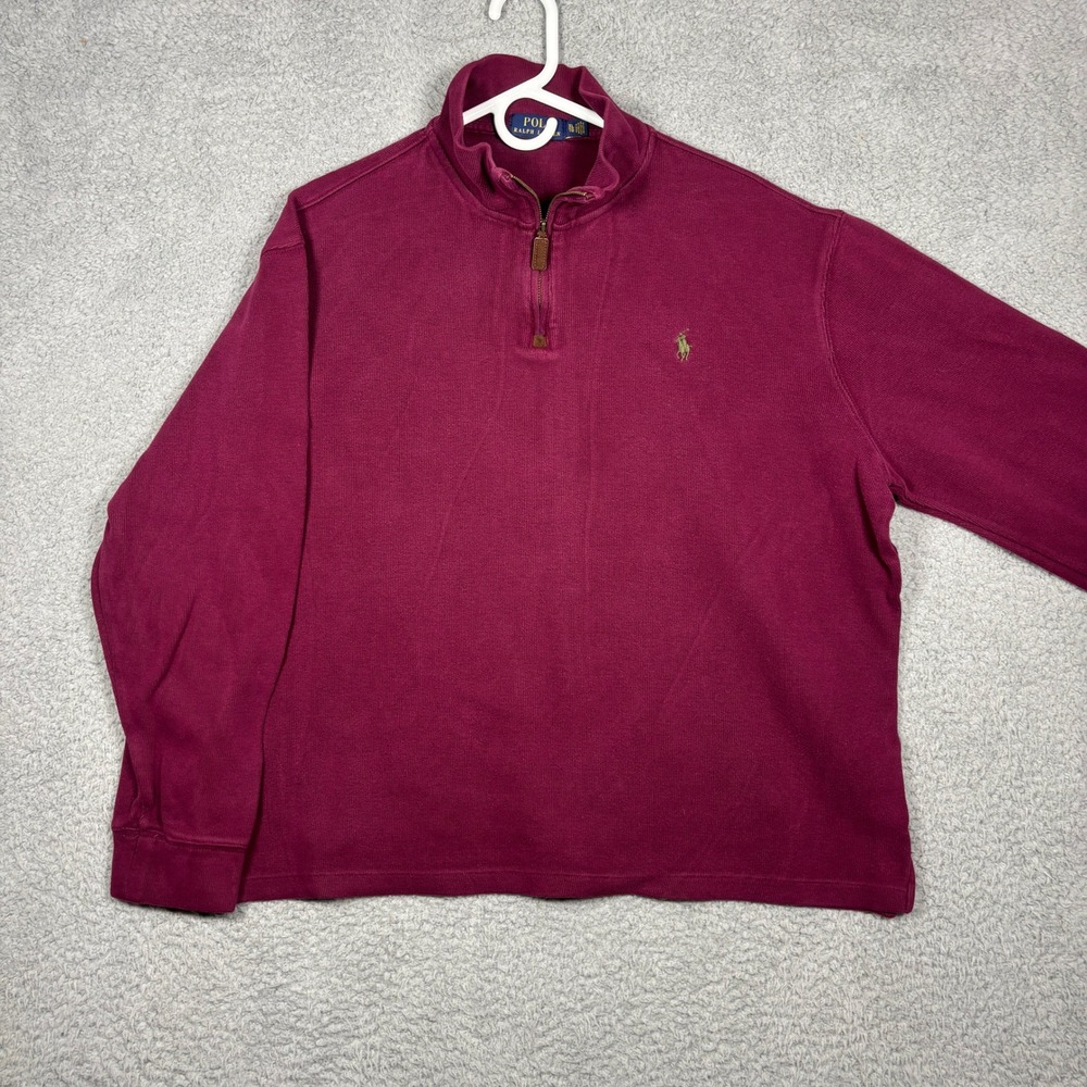 Polo Ralph Lauren Mens XL Burgundy 100% Cotton Quarter Zip Pullover Sweater
